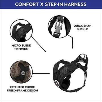 Gooby - Comfort X Step-in Harness, Choke Free Small Dog Harness with Micro Suede Trimming and Patented X Frame, Black, Small