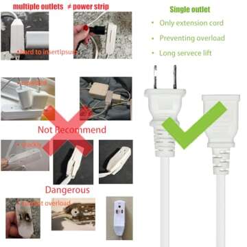 10FT White Flat and Thin 2 Prong Long Extension Cord for Indoor/Outdoor Use with Single Outlet - Ideal for Holiday Lights, Lamps, Cameras,Appliance ETL Listed (1 Pack)