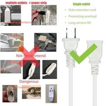 10FT White Flat and Thin 2 Prong Long Extension Cord for Indoor/Outdoor Use with Single Outlet - Ideal for Holiday Lights, Lamps, Cameras,Appliance ETL Listed (1 Pack)