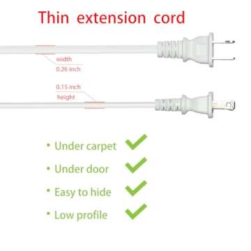 10FT White Flat and Thin 2 Prong Long Extension Cord for Indoor/Outdoor Use with Single Outlet - Ideal for Holiday Lights, Lamps, Cameras,Appliance ETL Listed (1 Pack)
