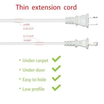 10FT White Flat and Thin 2 Prong Long Extension Cord for Indoor/Outdoor Use with Single Outlet - Ideal for Holiday Lights, Lamps, Cameras,Appliance ETL Listed (1 Pack)