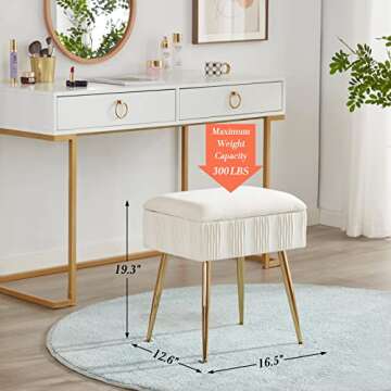Soohow Vanity Chair Storage Vanity Stool Ottoman Foot Rest, Makeup Vanity Stool with Gold Hot Stamping, Vanity Chair for Makeup Room, Foot Stool for Living Room, Bedroom, Storage Ottoman，Metal Legs