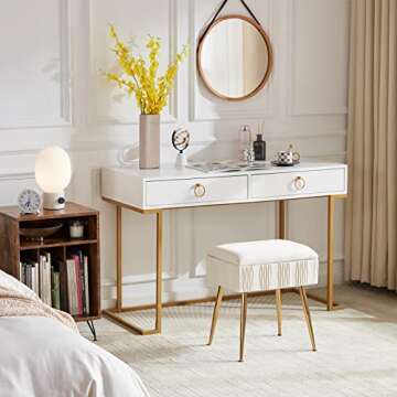 Soohow Vanity Chair Storage Vanity Stool Ottoman Foot Rest, Makeup Vanity Stool with Gold Hot Stamping, Vanity Chair for Makeup Room, Foot Stool for Living Room, Bedroom, Storage Ottoman，Metal Legs