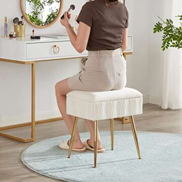 Soohow Vanity Chair Storage Vanity Stool Ottoman Foot Rest, Makeup Vanity Stool with Gold Hot Stamping, Vanity Chair for Makeup Room, Foot Stool for Living Room, Bedroom, Storage Ottoman，Metal Legs