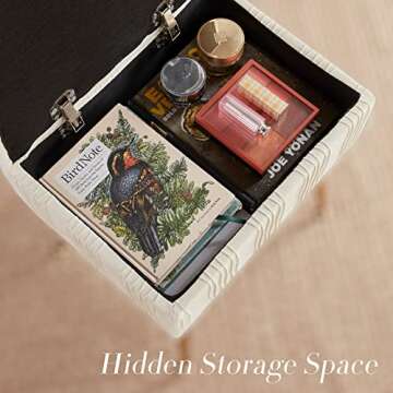 Soohow Vanity Chair Storage Vanity Stool Ottoman Foot Rest, Makeup Vanity Stool with Gold Hot Stamping, Vanity Chair for Makeup Room, Foot Stool for Living Room, Bedroom, Storage Ottoman，Metal Legs