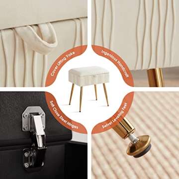 Soohow Vanity Chair Storage Vanity Stool Ottoman Foot Rest, Makeup Vanity Stool with Gold Hot Stamping, Vanity Chair for Makeup Room, Foot Stool for Living Room, Bedroom, Storage Ottoman，Metal Legs