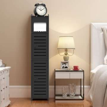 WODETREE Upgrade Small Bathroom Storage Cabinet with Doors and Shelves, W6.3 x D6 x H31 Bathroom Organizer, 4 Tier Design Toilet Paper Storage for Small Space and Corner(Black)