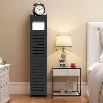 WODETREE Upgrade Small Bathroom Storage Cabinet with Doors and Shelves, W6.3 x D6 x H31 Bathroom Organizer, 4 Tier Design Toilet Paper Storage for Small Space and Corner(Black)