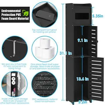 WODETREE Upgrade Small Bathroom Storage Cabinet with Doors and Shelves, W6.3 x D6 x H31 Bathroom Organizer, 4 Tier Design Toilet Paper Storage for Small Space and Corner(Black)