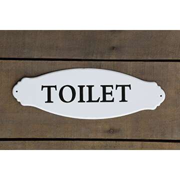 Charming White Decorative Metal Toilet Sign for Any Room