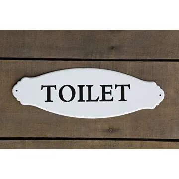 Charming White Decorative Metal Toilet Sign for Any Room