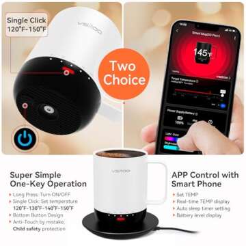 VSITOO S3 Pro Smart Coffee Mug - Self Heating Control 14 oz with Lid
