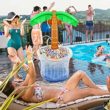 Zcaukya Inflatable Palm Tree Cooler, 60" Blow Up Palm Tree Cooler for Tropical Party Decorations, Hawaiian Party Supplies Pool Party Decorations