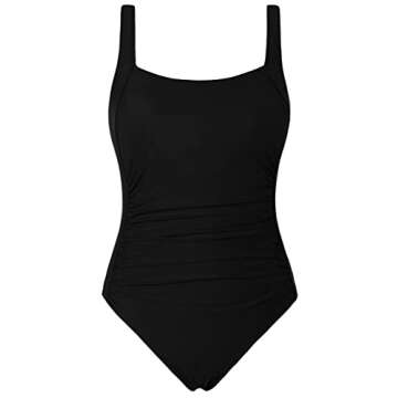 Firpearl Women's One Piece Swimsuit Vintage Tummy Control Bathing Suit Plus Size Swimwear US6 Black