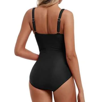 Firpearl Women's One Piece Swimsuit Vintage Tummy Control Bathing Suit Plus Size Swimwear US6 Black