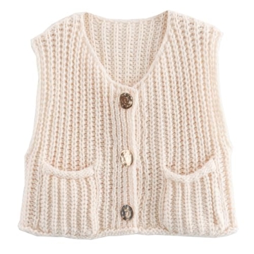 Hixiaohe Women's Crochet Chunky Knit Sleeveless Vest Fashion