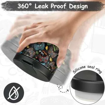 Pawtong 12oz Insulated Vacuum Food Jar with Buckle Lid Wide Mouth Soup Thermo for Hot Food Kids Leakproof Stainless Steel Lunch Container (Black-Game)