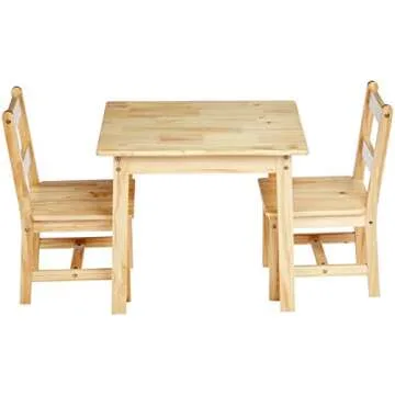 Amazon Basics Kids Solid Wood Table and 2 Chairs ,3 Piece Set, 20 x 24 x 21 inches, Natural