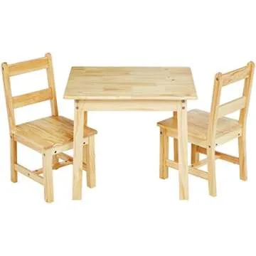 Amazon Basics Kids Solid Wood Table and 2 Chairs ,3 Piece Set, 20 x 24 x 21 inches, Natural