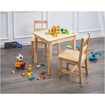 Amazon Basics Kids Solid Wood Table and 2 Chairs ,3 Piece Set, 20 x 24 x 21 inches, Natural