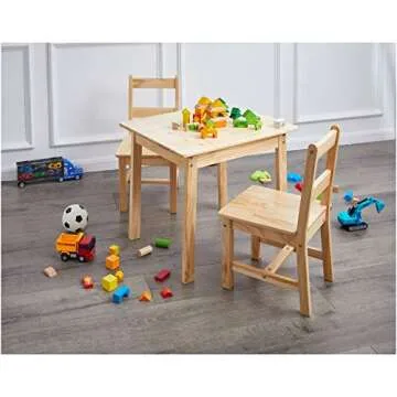 Amazon Basics Kids Solid Wood Table and 2 Chairs ,3 Piece Set, 20 x 24 x 21 inches, Natural