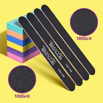 TsMADDTs Nail Files and Buffers Set with 6PCS Rectangular Buffers and 6PCS Black 100 180 Grit Files, Professional Nail Care Tools Kit for Women and Girls