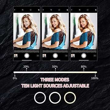 Adjustable 10 Inches Ring Light, JPFS Foldable Travel Ring Light with Stand, 3 Color Modes Selfie Ring Light for iPhone & Android, Led Ring Light for Live Stream/Makeup/YouTube Video, Pink