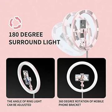 Adjustable 10 Inches Ring Light, JPFS Foldable Travel Ring Light with Stand, 3 Color Modes Selfie Ring Light for iPhone & Android, Led Ring Light for Live Stream/Makeup/YouTube Video, Pink
