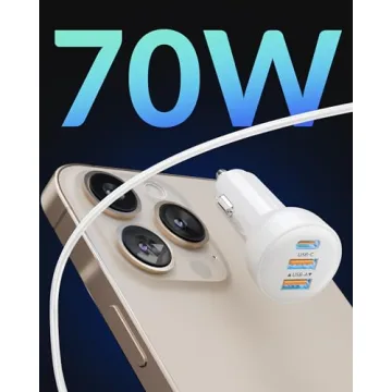 3-Port 70W Fast Car Charger for iPhone 14 13 12 11 Pro Max Plus Mini SE XR XS X 8 7 6, iPad, 2Pack U...
