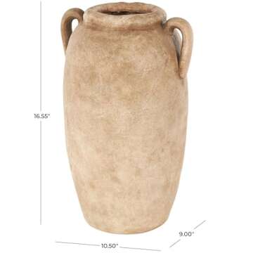 Deco 79 Ceramic Decorative Vase Antique Style Textured Centerpiece Vases with Handles, Flower Vases for Home Decoration 11" x 9" x 17", Copper