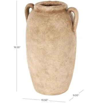 Deco 79 Ceramic Decorative Vase Antique Style Textured Centerpiece Vases with Handles, Flower Vases for Home Decoration 11" x 9" x 17", Copper