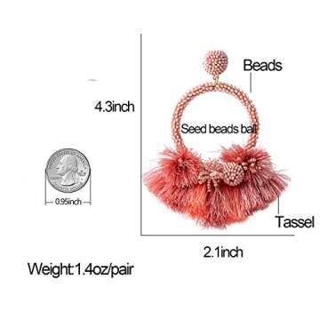 Vibrant Pink Bohemian Fringe Hoop Earrings for Women