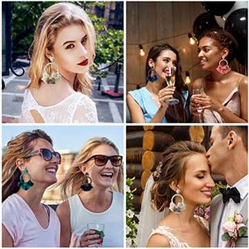 Vibrant Pink Bohemian Fringe Hoop Earrings for Women