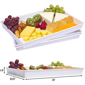 ImpiriLux White Platter Serving Tray Set 15" x 10.5" | Pack of 3 Plastic Party Platters and 3 Tongs ...