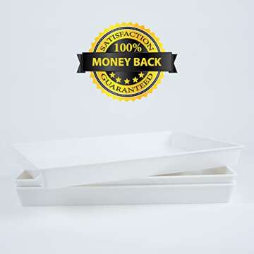 ImpiriLux White Platter Serving Tray Set 15" x 10.5" | Pack of 3 Plastic Party Platters and 3 Tongs | Ideal for Appetizers, Desserts, Catering and more
