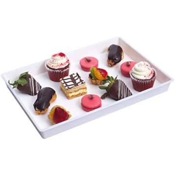 ImpiriLux White Platter Serving Tray Set 15" x 10.5" | Pack of 3 Plastic Party Platters and 3 Tongs | Ideal for Appetizers, Desserts, Catering and more