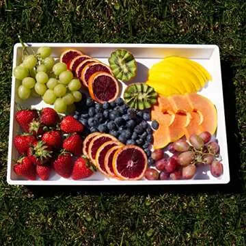 ImpiriLux White Platter Serving Tray Set 15" x 10.5" | Pack of 3 Plastic Party Platters and 3 Tongs | Ideal for Appetizers, Desserts, Catering and more