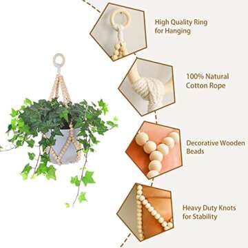 Artilady 2 Pack Beaded Plant Hanger Indoor - Macrame Hanging Planters for Plants Holder No Tassels with Wooden Beads Boho Farmhouse Rustic Home Decor