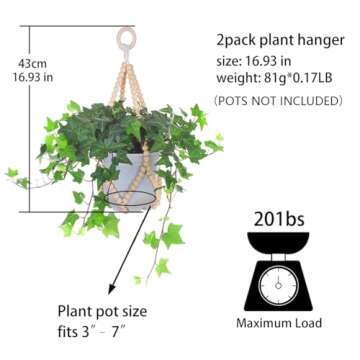 Artilady 2 Pack Beaded Plant Hanger Indoor - Macrame Hanging Planters for Plants Holder No Tassels with Wooden Beads Boho Farmhouse Rustic Home Decor