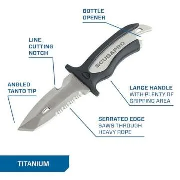 SCUBAPRO Mako Titanium Scuba Diving Knife with 3.5-Inch Blade, Includes Locking Sheath and BCD Mounting Kit