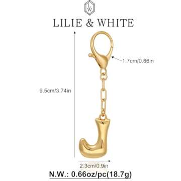 LILIE&WHITE Gold Keychain For Women With Letter Charm Gold Bag Charm Handbag Key Pendant Fashion Alphabet J Keychain Accessories Charms Jewelry Gift Bubble Initial Keychains