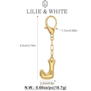 LILIE&WHITE Gold Keychain For Women With Letter Charm Gold Bag Charm Handbag Key Pendant Fashion Alphabet J Keychain Accessories Charms Jewelry Gift Bubble Initial Keychains