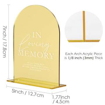 Acrylic Wedding Memory Sign with Stand- 5"x7" Gold Mirror Arch Acrylic Wedding Sign and Base,1/8" Thick | Modern Calligraphy White Lettering Arch Acrylic Sign for Wedding Reception & Party