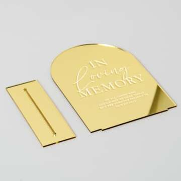 Acrylic Wedding Memory Sign with Stand- 5"x7" Gold Mirror Arch Acrylic Wedding Sign and Base,1/8" Thick | Modern Calligraphy White Lettering Arch Acrylic Sign for Wedding Reception & Party