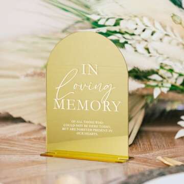 Acrylic Wedding Memory Sign with Stand- 5"x7" Gold Mirror Arch Acrylic Wedding Sign and Base,1/8" Thick | Modern Calligraphy White Lettering Arch Acrylic Sign for Wedding Reception & Party