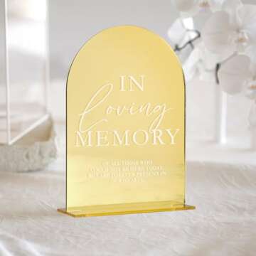 Acrylic Wedding Memory Sign with Stand- 5"x7" Gold Mirror Arch Acrylic Wedding Sign and Base,1/8" Thick | Modern Calligraphy White Lettering Arch Acrylic Sign for Wedding Reception & Party