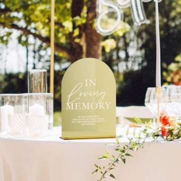 Acrylic Wedding Memory Sign with Stand- 5"x7" Gold Mirror Arch Acrylic Wedding Sign and Base,1/8" Thick | Modern Calligraphy White Lettering Arch Acrylic Sign for Wedding Reception & Party