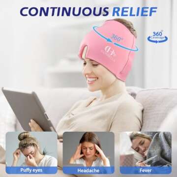 Migraine Relief Cap, Soothing Headache Ice Face Mask Products, Hot and Cold Therapy, Migraine Headac...