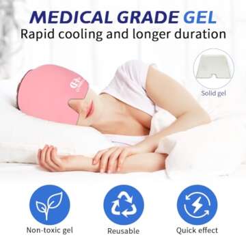 Migraine Relief Cap, Soothing Headache Ice Face Mask Products, Hot and Cold Therapy, Migraine Headache Relief Cap for Migraine, Sinus, Puffy Eyes, Tension, Stress and Hangover(Pink)