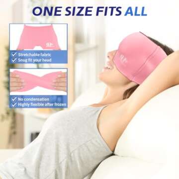 Migraine Relief Cap, Soothing Headache Ice Face Mask Products, Hot and Cold Therapy, Migraine Headache Relief Cap for Migraine, Sinus, Puffy Eyes, Tension, Stress and Hangover(Pink)